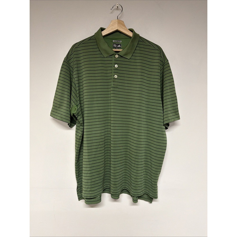 Adidas Polo Size XL Mens ClimaCool Short Sleeve Striped Golf Athletics Green